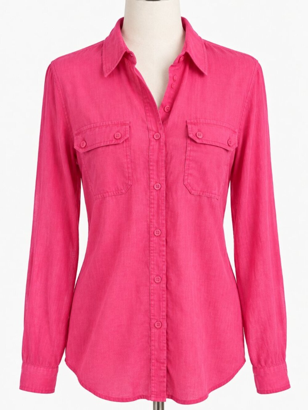 Chico's Women's Button Front Shirt Pink Lightweight Roll Sleeve S / M Blouse NEW
